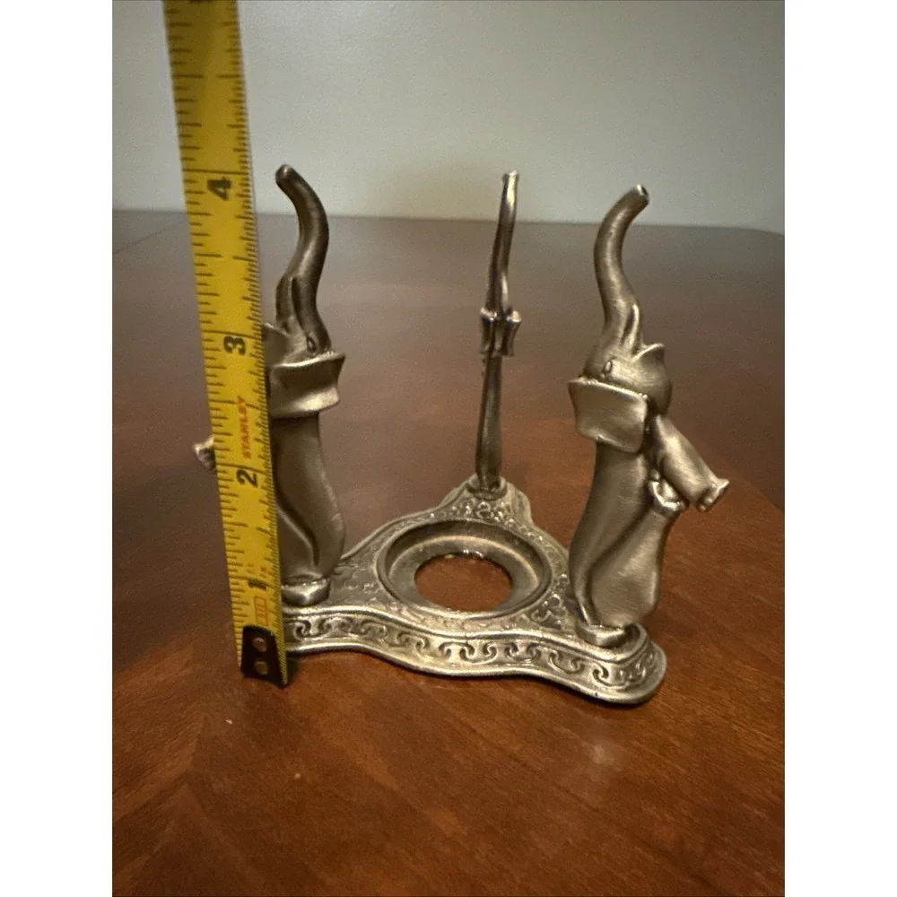 Three Standing Elephants  Silver Metal Round Votive Candle Holder Decor Vtg Styl